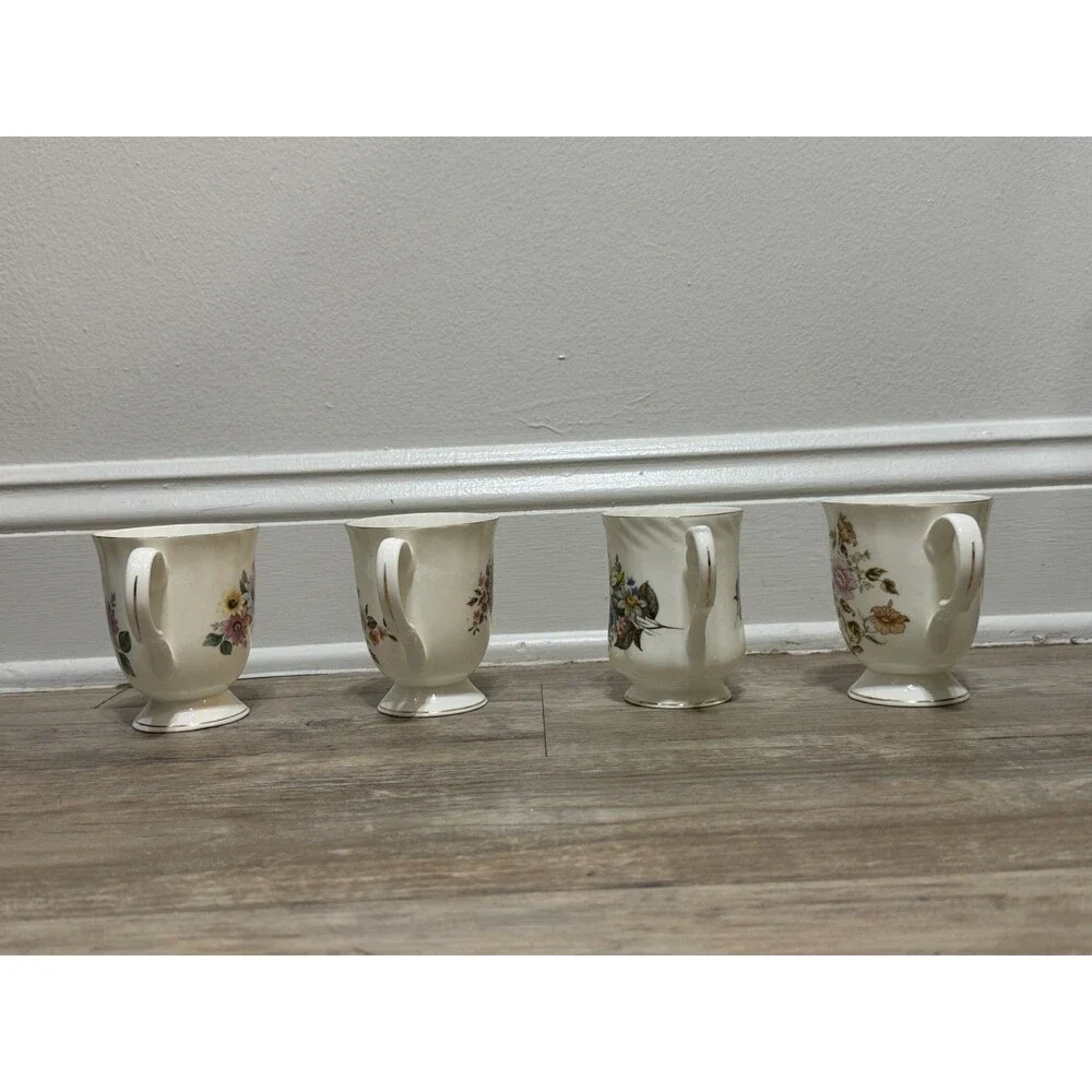 Vintage Set Of 4- Kings Court Coffee Cup Flower Mugs- India Fine Bone China